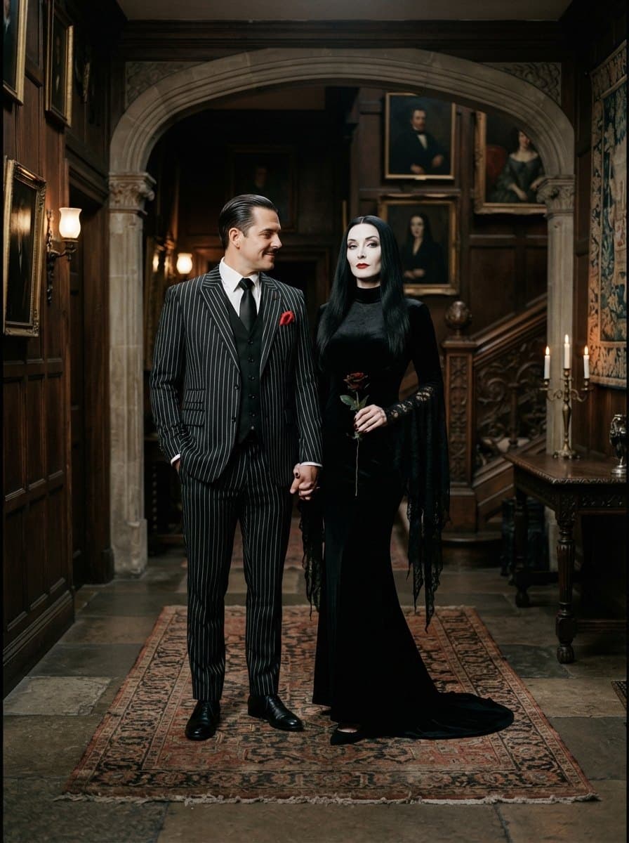 Gomez and Morticia Addams costume — example look