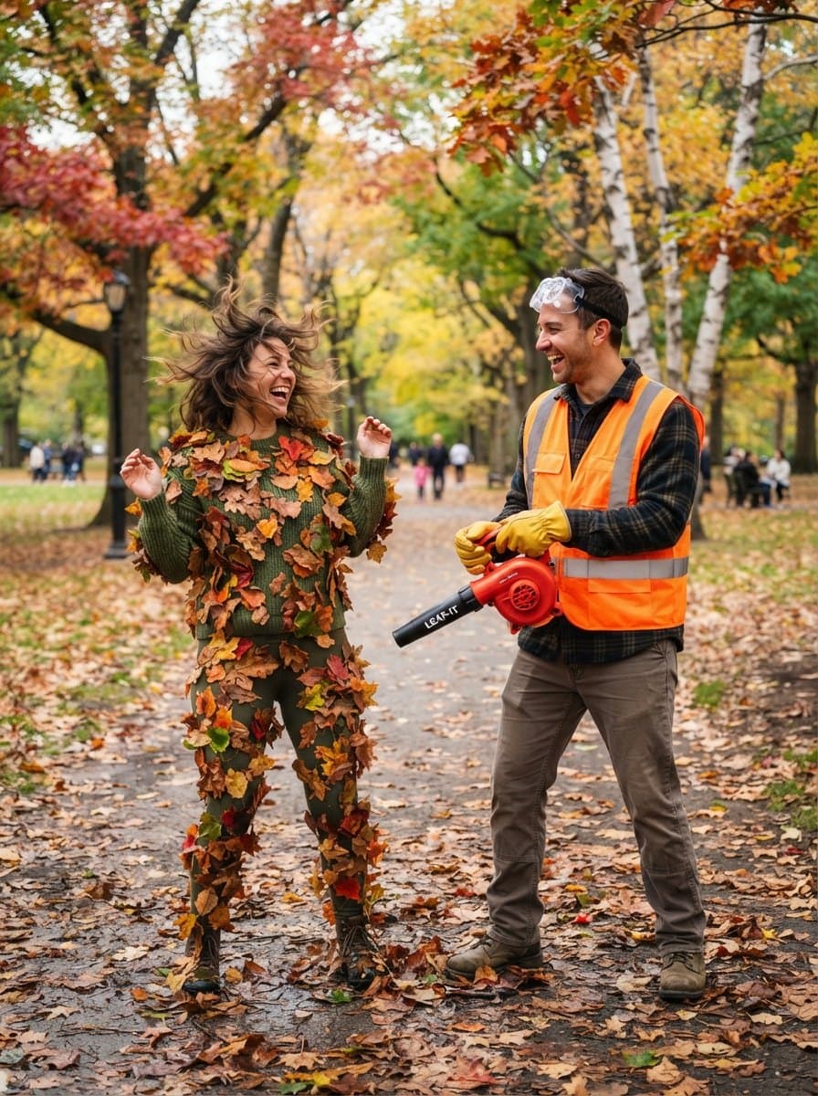 Leaf and Leaf Blower costume — example look