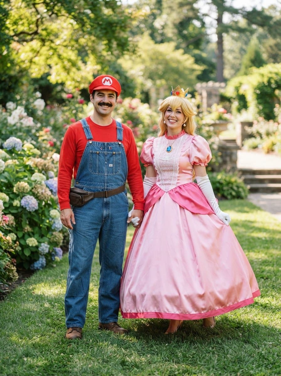 Mario and Peach Couples Costumes costume